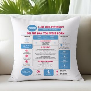 Personalised The Day You Were Born - 18th Birthday Cushion Product Image
