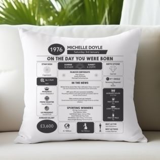 Personalised The Day You Were Born - 50th Birthday Cushion Product Image