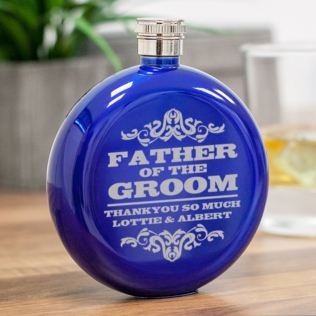 Personalised Father Of The Groom Round Blue Stainless Steel Hipflask Product Image
