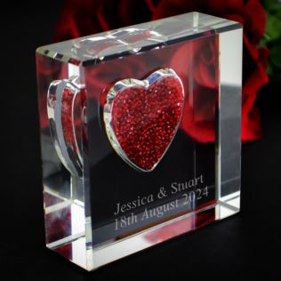 Personalised Glass Keepsake With Red Crystal Heart Product Image