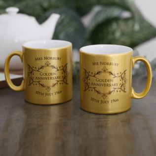 Personalised Pair Of Golden Anniversary Sparkly Mugs Product Image