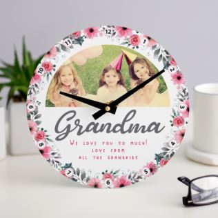 Personalised Floral Grandma Photo Clock Product Image