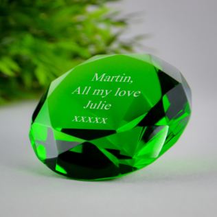 Personalised Optical Crystal Green Diamond Paperweight Product Image