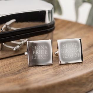 Personalised Silver Plated Bride And Groom Cufflinks Product Image