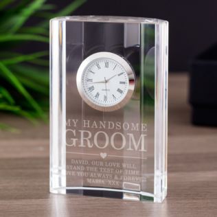 Personalised Groom Crystal Mantel Clock Product Image