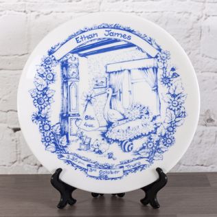 Personalised Heron China Staffordshire Blue Birth Plate Product Image