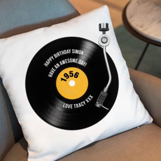 Personalised 70th Birthday Retro Record Cushion Product Image