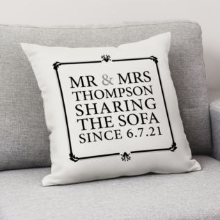 Mr & Mrs Sharing The Sofa Personalised Cushion Product Image