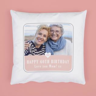 Personalised 60th Birthday Pink Photo Upload Cushion Product Image
