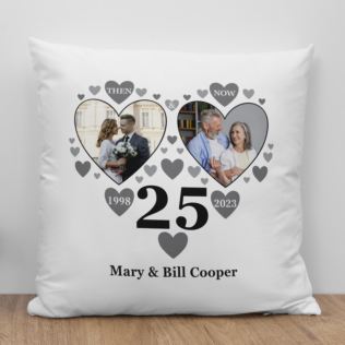 Personalised Then and Now Silver Anniversary Photo Cushion Product Image