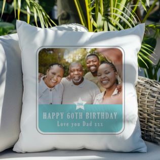 Personalised  60th Birthday Blue Photo Upload Cushion Product Image