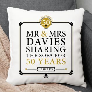Personalised 50th (Golden) Anniversary Sharing the Sofa Cushion Product Image