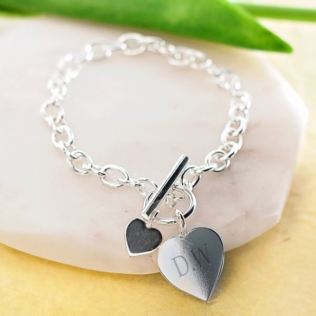 Sterling Silver T-Bar Heart Bracelet With Personalised Box Product Image