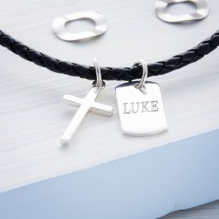 Personalised Mens Silver Cross and Tag Necklace Product Image