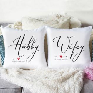 Personalised Pair Of Hubby & Wifey Cushions Product Image