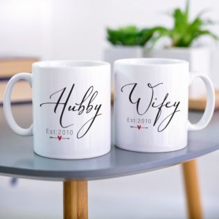 Personalised Hubby & Wifey Pair Of Mugs Product Image