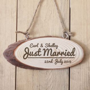 Personalised Just Married Wooden Hanging Plaque Product Image