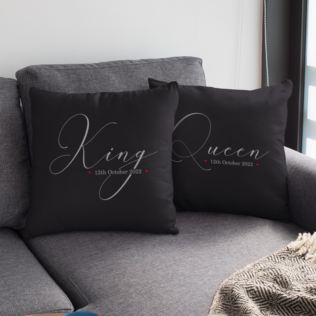 Personalised King & Queen Pair Of Black Cushions Product Image