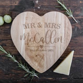 Personalised Mr & Mrs Heart Cheese Board and Tool Set Product Image