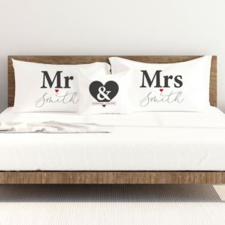 Personalised Mr & Mrs Pillowcase & Cushion Set Product Image
