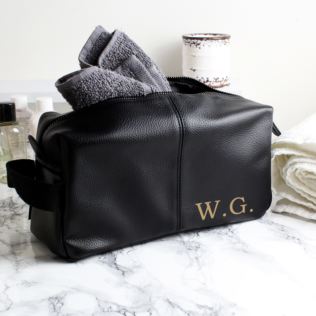 Personalised Luxury Initials Black leatherette Wash Bag Product Image