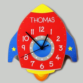 Personalised Space Rocket Shape Wooden Clock Product Image