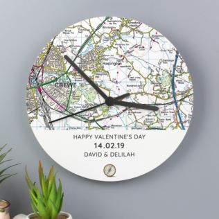 Personalised Present Day Map Compass Wooden Clock Product Image