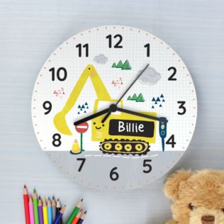 Personalised Digger Wooden Clock Product Image