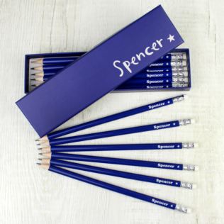 Personalised Star Box and 12 Blue HB Pencils Product Image