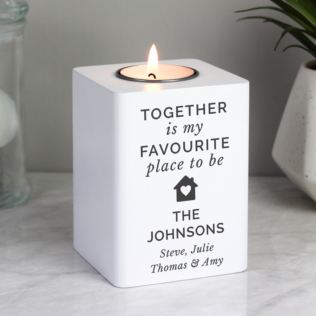 Personalised Home White Wooden Tea light Holder Product Image