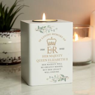 Personalised Queens Commemorative Wooden Tea Light Holder Product Image