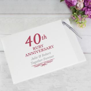 Personalised 40th Ruby Anniversary Hardback Guest Book & Pen Product Image