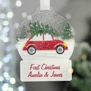 Personalised Driving Home For Christmas Acrylic Snowglobe Decoration Product Image