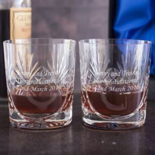 Pair of Engraved Cut Crystal Whisky Tumblers Product Image