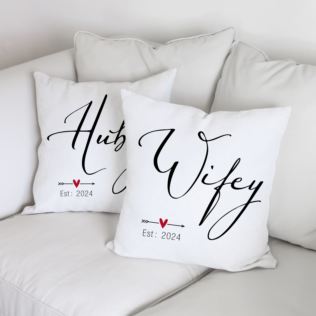 Personalised Pair Of Hubby & Wifey Cushions Product Image