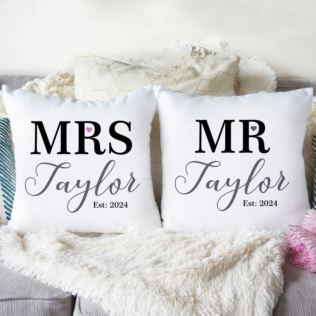 Personalised Pair Of Mr & Mrs Cushions Product Image