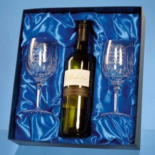 Personalised Engraved Crystal Wine Glasses With A Bottle Of White Wine Product Image