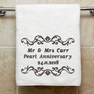 Personalised Embroidered Pearl Anniversary Towel Product Image