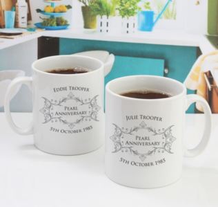 Pair of Personalised Pearl Anniversary Mugs Product Image