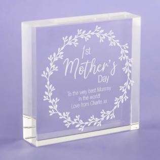 Personalised 1st Mother's Day Glass Keepsake - Wreath Design Product Image