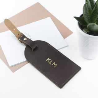 Personalised Brown Foiled Leather Luggage Tag Product Image