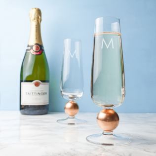 Personalised LSA Set Of Two Rose Gold Champagne Glasses Product Image