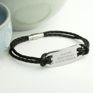 Personalised Men's Statement Leather Bracelet in Black Product Image