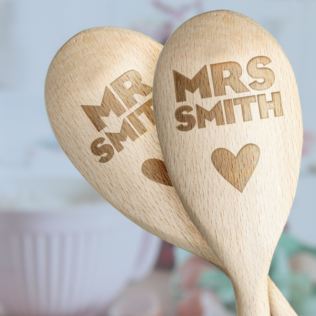 Pair of Personalised Mr & Mrs Wooden Spoons Product Image