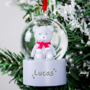 Personalised Name Only Teddy Bear Glitter Snow Globe Tree Decoration Product Image