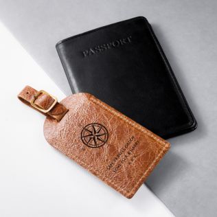 Personalised Natural Tan Engraved Leather Luggage Tag Product Image