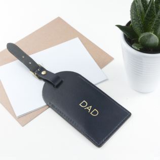 Personalised Navy Foiled Leather Luggage Tag Product Image