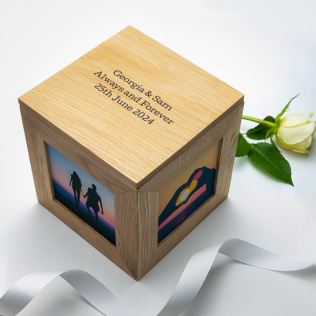 Personalised Oak Photo Cube Keepsake Box Product Image