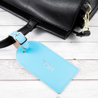 Personalised Pastel Blue Foiled Leather Luggage Tag Product Image