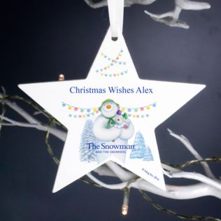 Personalised The Snowman and the Snowdog Wooden Star Decoration Product Image